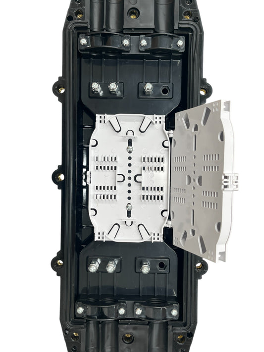 Caja de Distribución de Fibra Óptica Horizontal hasta 96 empalmes Exterior IP68 2 puertos de entrada y salida